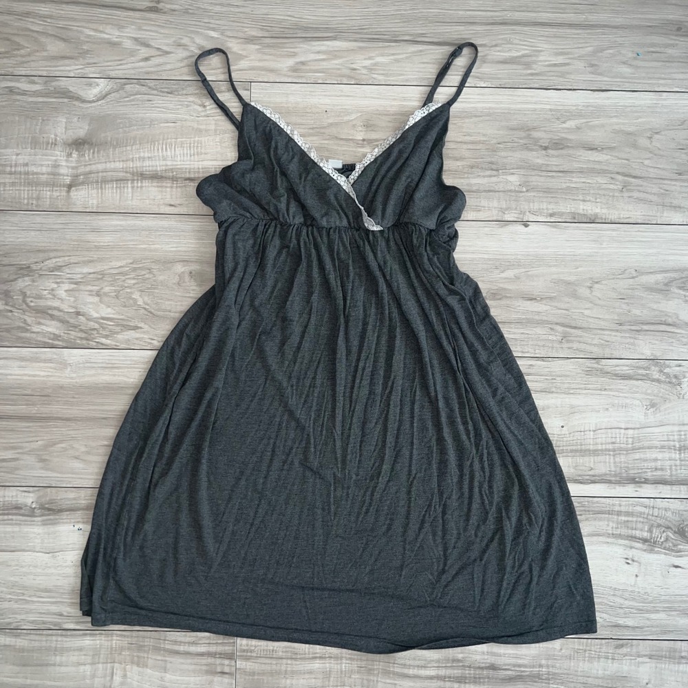Women Charcoal Gray Lace Trim Babydoll Nightgown Empire Waist Sleep Dress XXL